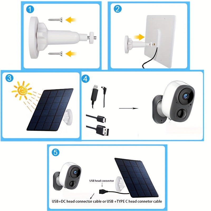3W 5V Solar Security Camera Charging Plate with 360 Rotation