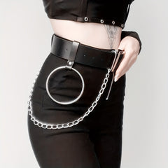 Punk Chain Ring Decor Belt PU Leather Waistband Gothic Adjustable Harness Belt