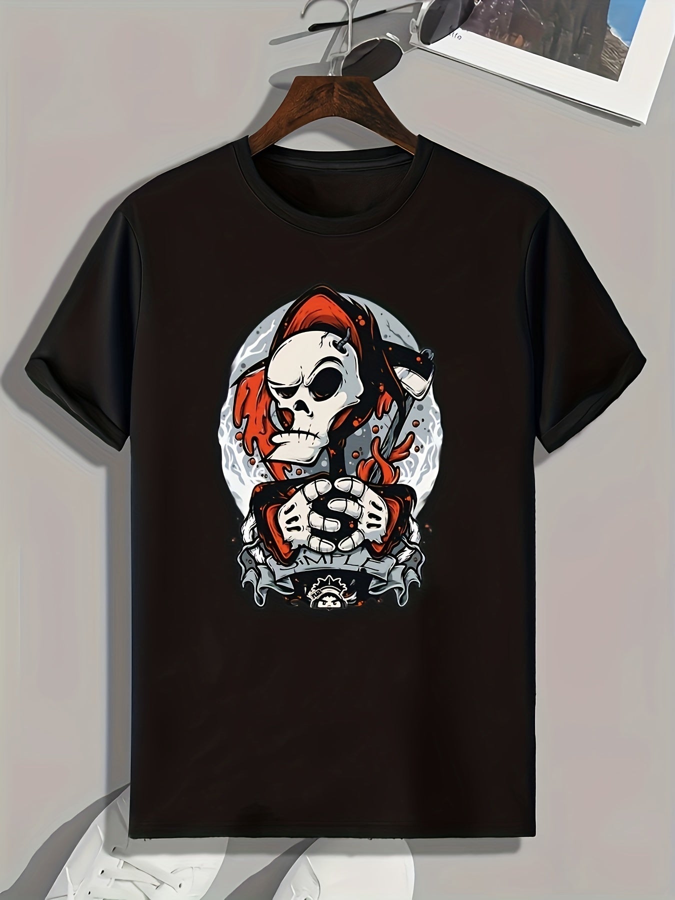 Skeleton Print Men's Graphic T shirt for Summer