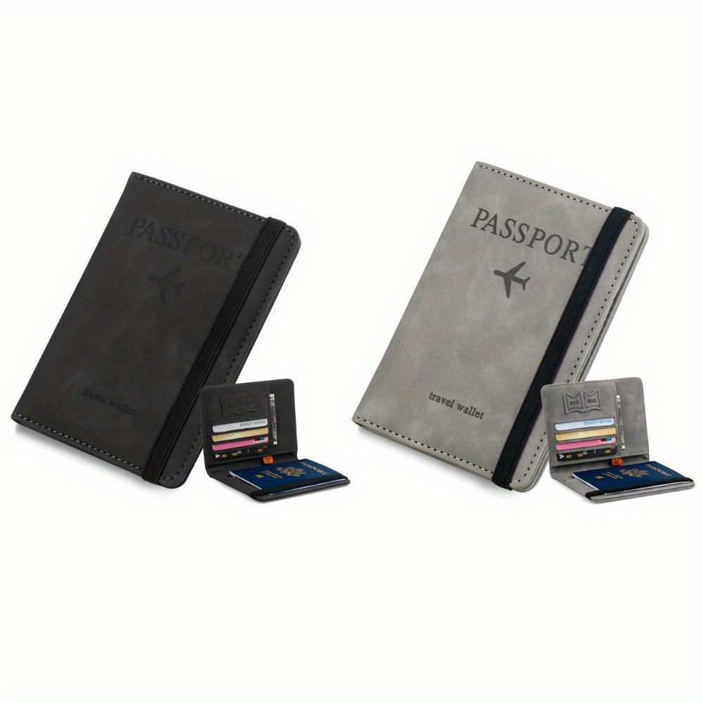 2 Pack RFID Blocking Passport Holder Travel Wallet PU Leather