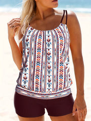  Striped Tankini Set Cami Top & Shorts Swimsuit