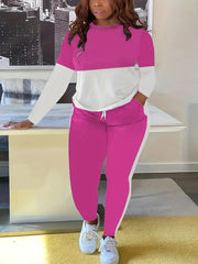  Colorblock Long Sleeve Tee & Drawstring Pants 2 Piece Set