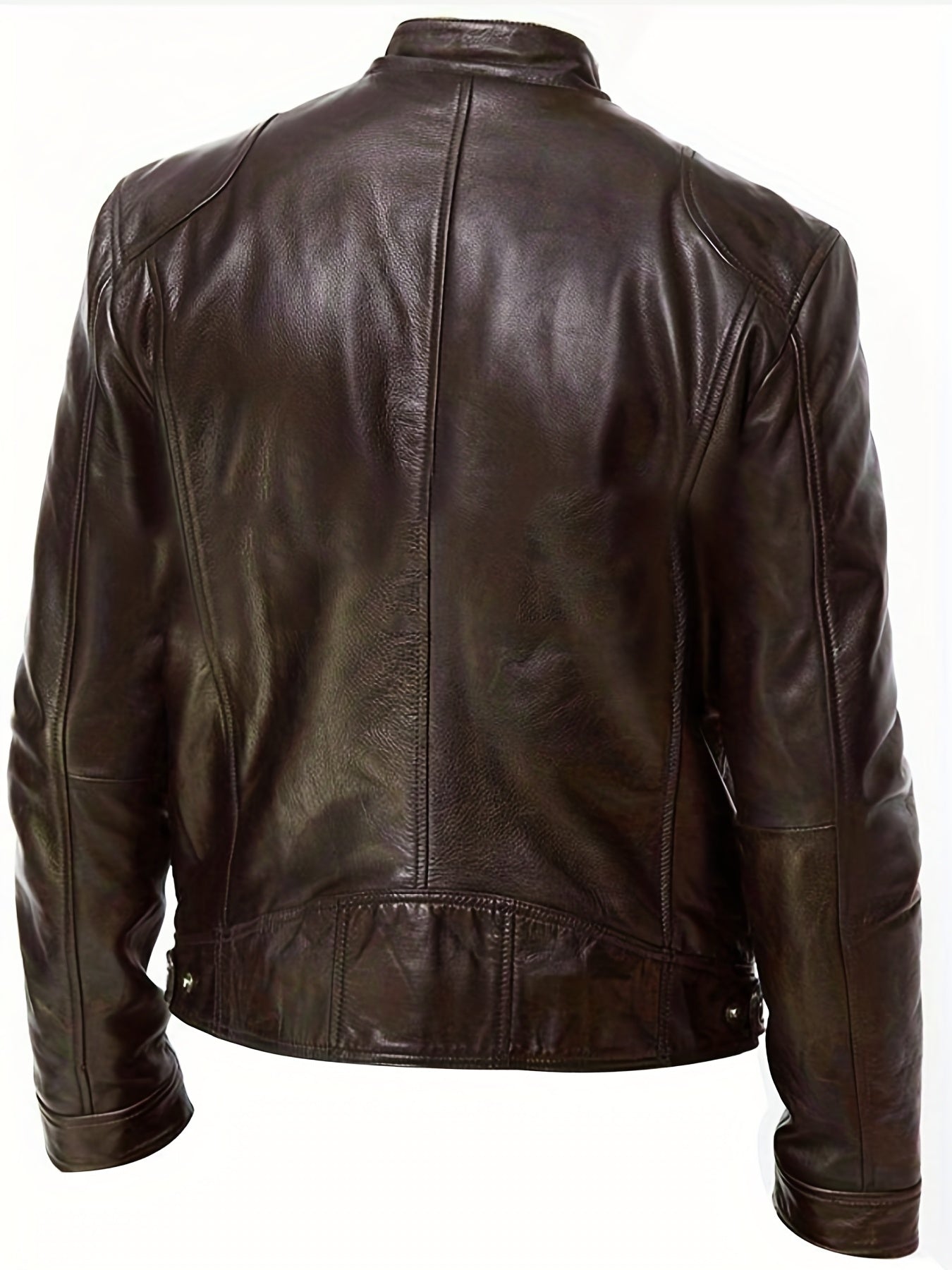 Men's Casual Solid Zip Up Stand Collar Faux Leather Jacket