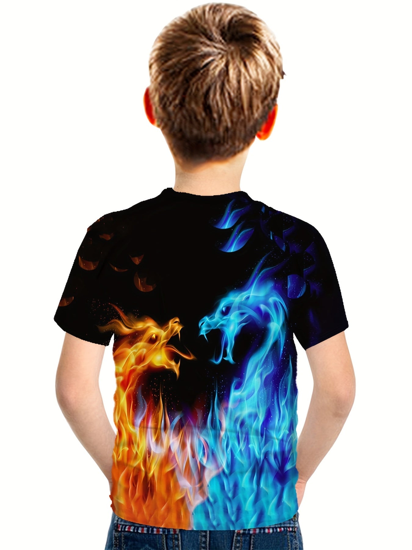 Flame Phoenix 3D Print Boys T-shirt Lightweight Short Sleeve Tee