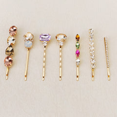 7pcs Rhinestone Hairpin Golden Hair Clip for Girls