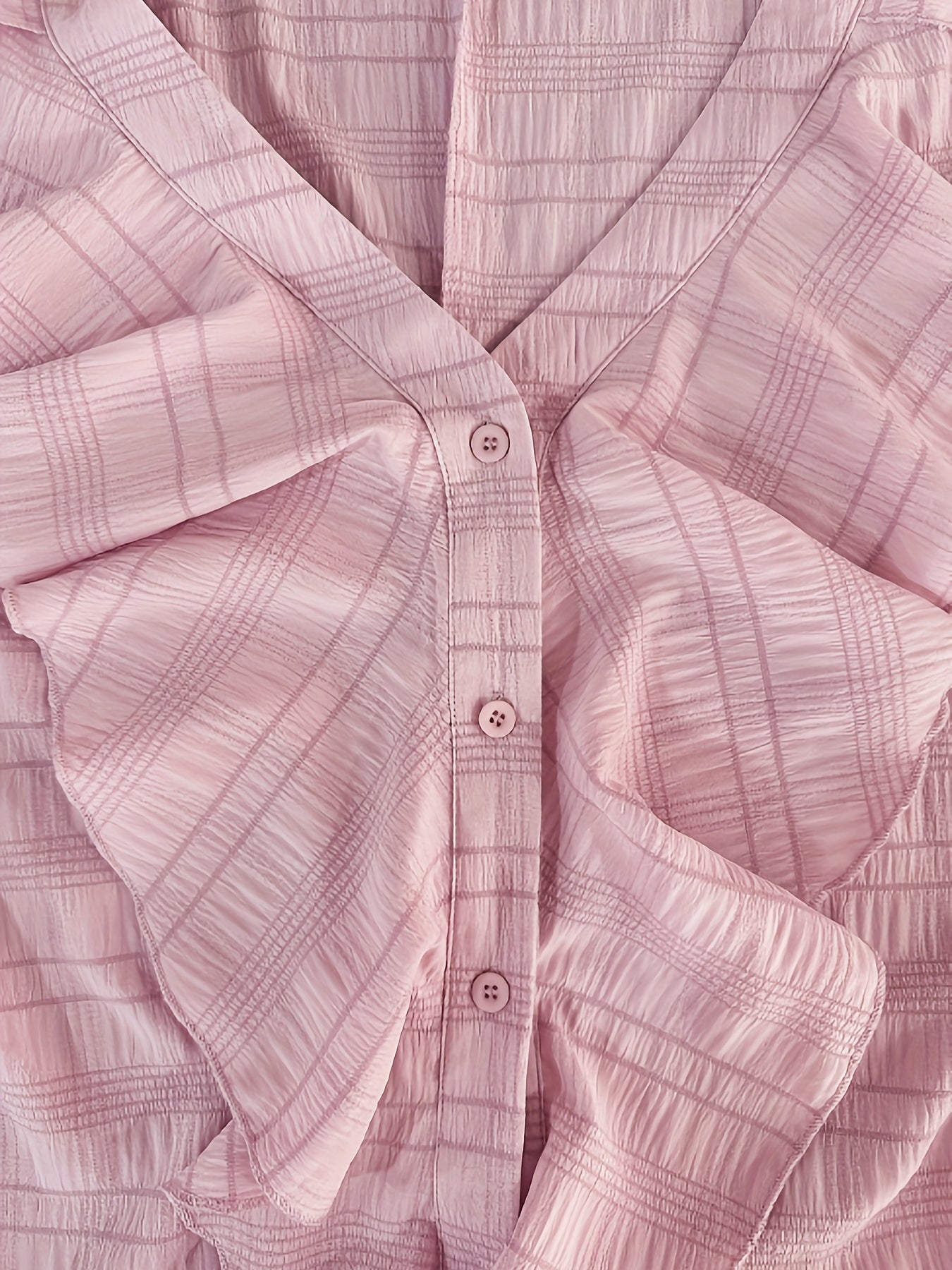  Women's Solid Textured Ruffle Trim Blouse