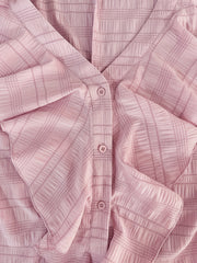  Women's Solid Textured Ruffle Trim Blouse