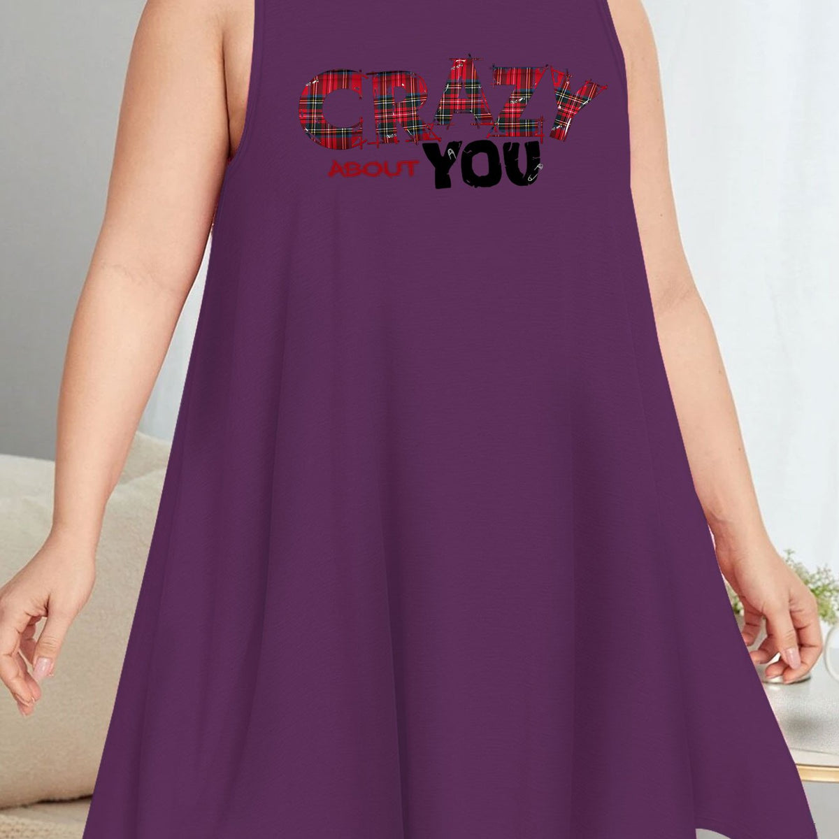  Nightdress Tank Sleep Letter Print Round Neck