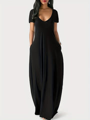  Sunflower Print Maxi Dress with Pockets