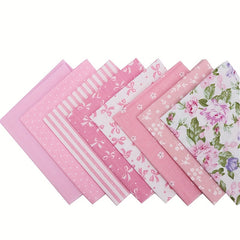 8pcs Pink Bow Flower Printed Fabric Patchwork DIY Sewing Quilting Material