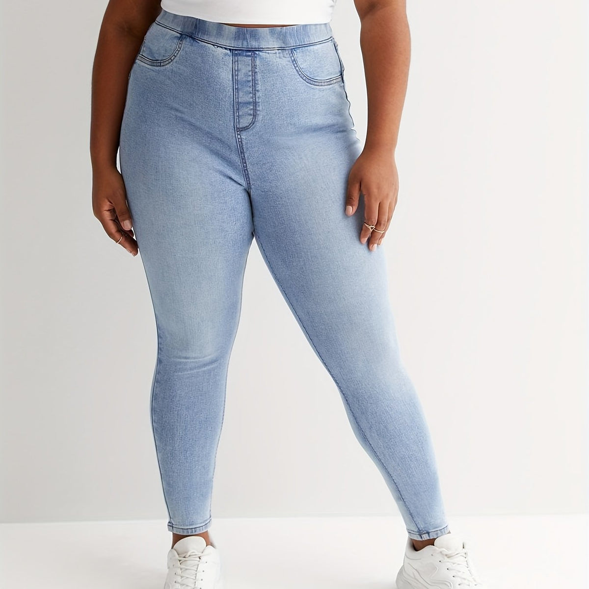  Elastic Waisted High Stretch Denim Pants
