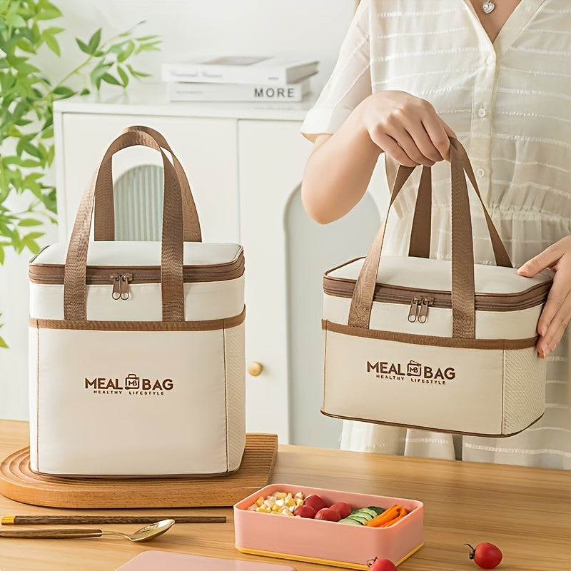 Vintage Style Portable Lunch Bag Insulated Tote Beige