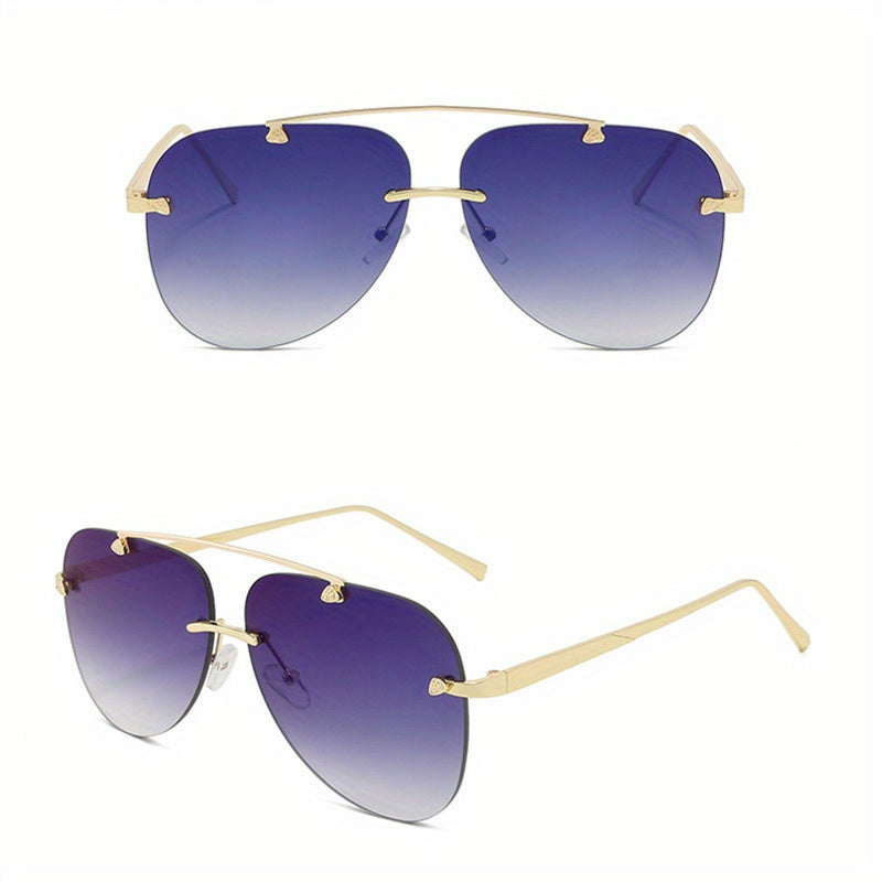 Men's Frameless Sunglasses UV400 Flat Top Aviator