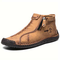 Men's Lace Boots Zipper Green High Top Shoes Outdoor Hiking