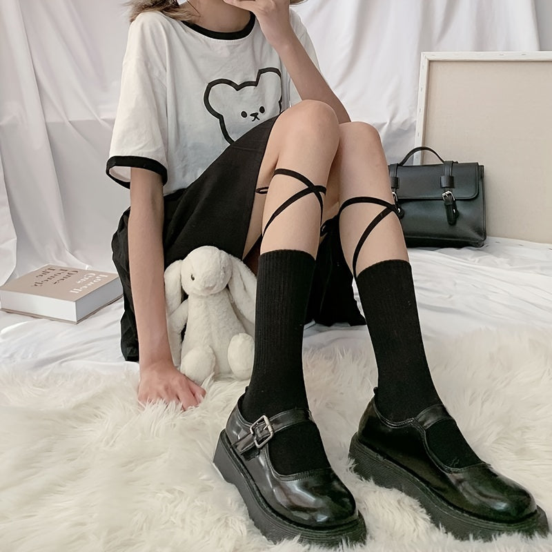 2 Pairs Strappy Calf Socks Knee High Stockings