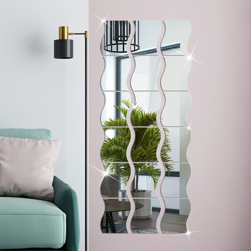 6pcs 3D Wavy Mirror Wall Stickers DIY Home Decorative Acrylic Mirror Wall Decor