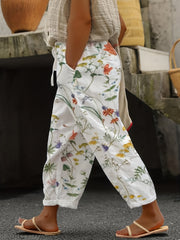 Women's Plus Floral Print High Rise Drawstring Loose Pants
