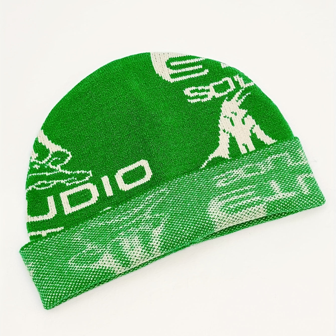 Green Anime Jacquard Beanie Y2K Unisex Knit Hat Hip Hop Elastic Windproof