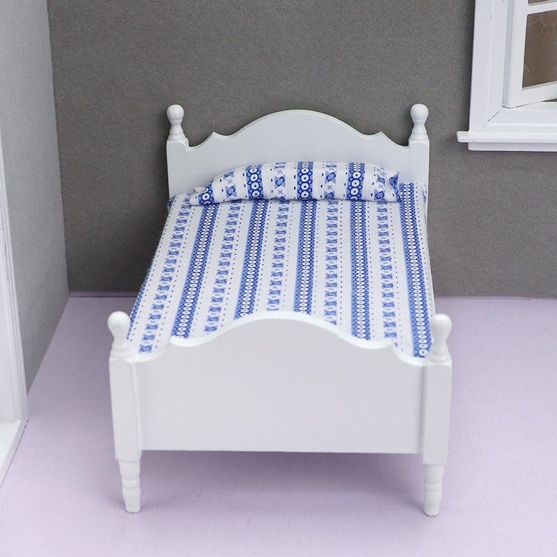 Charming Wooden Dollhouse Bed with Floral Pattern - Bunk Model for Kids