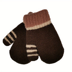 Kids Striped Knit Gloves Double Layer Warm Mittens