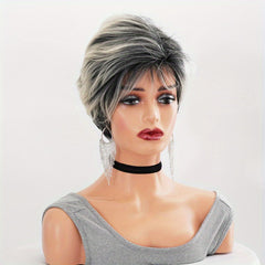 Gray Gradient Short Hair Wigs Hood Hair Accessories