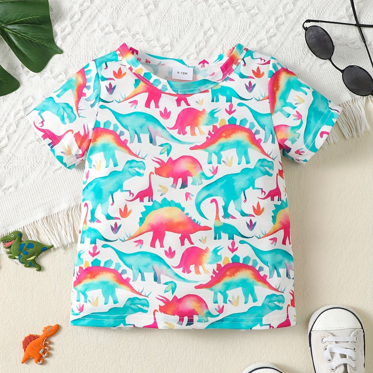 Dinosaur Graphic Print Round Neck T shirt for Baby Boys & Girls