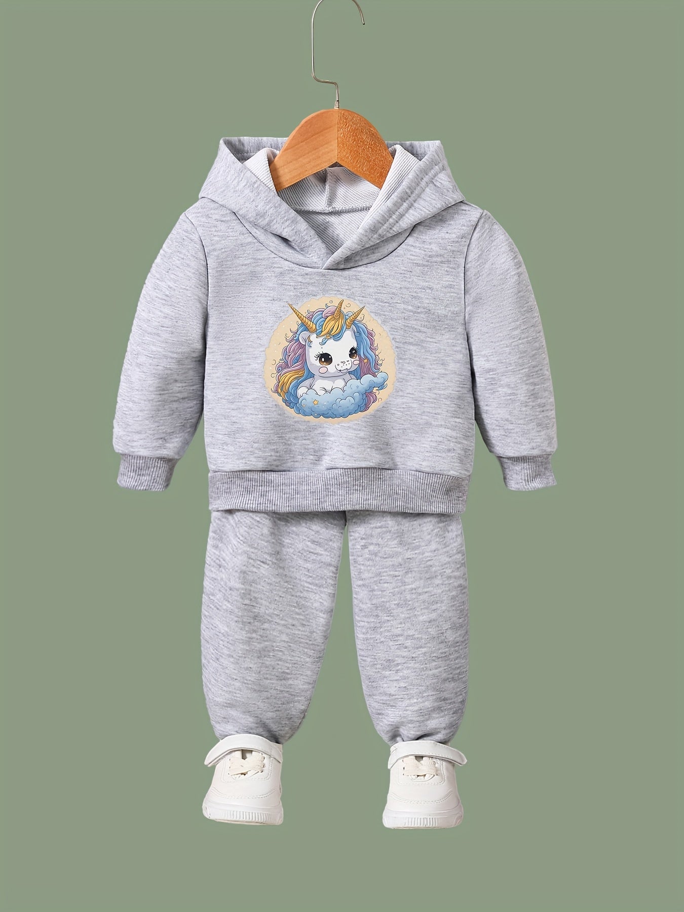 Chubby Unicorn Print Hoodies Pants Set for Kids
