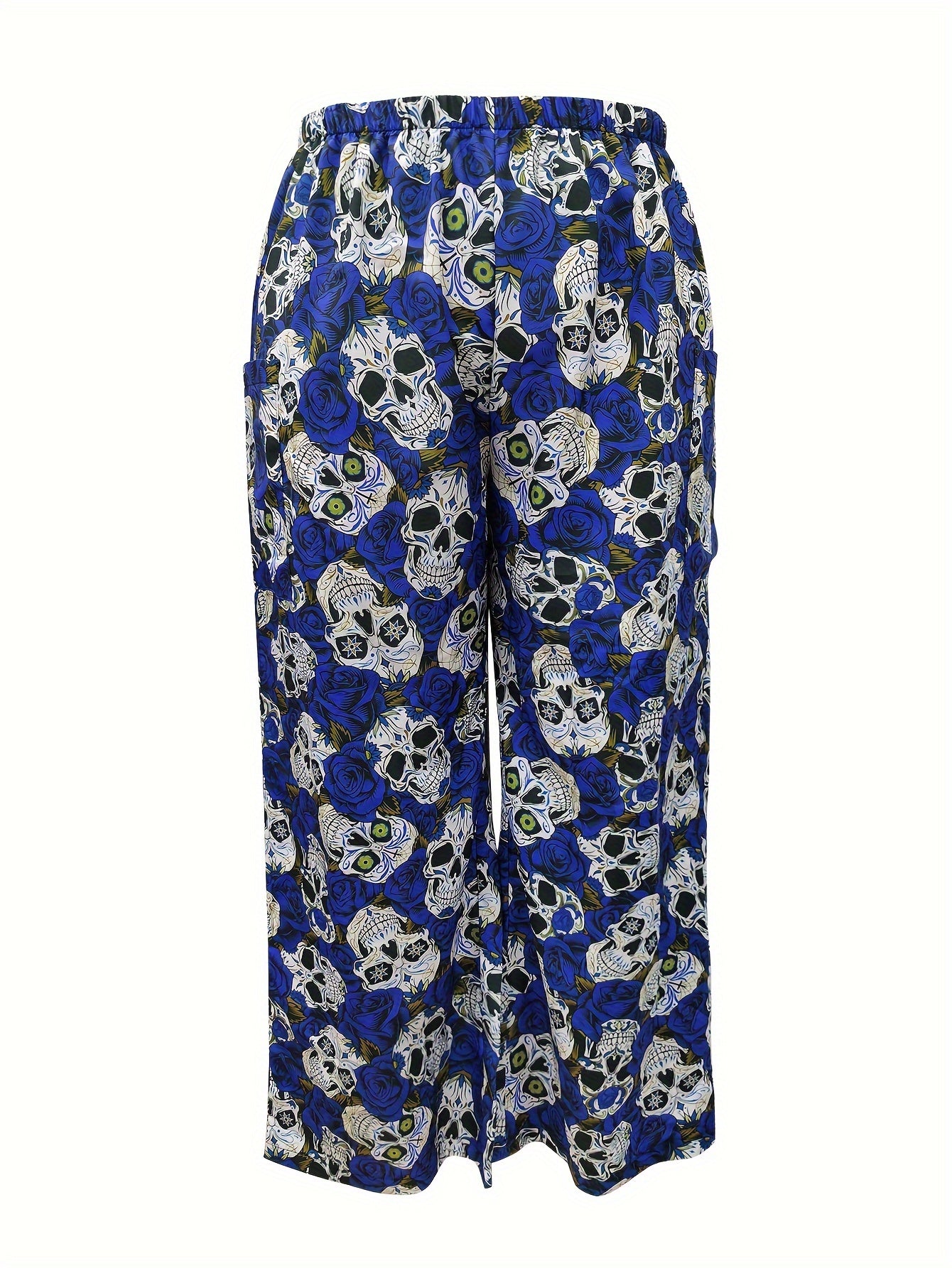  Women's Gothic Skull Print Wide Leg Trousers