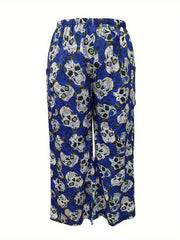  Women's Gothic Skull Print Wide Leg Trousers