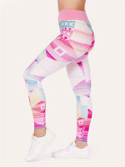  Colorblock Geometric Print High Rise Fitness Leggings