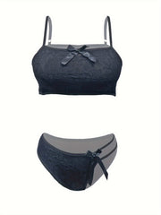  Lace Bow Decor Bra & Cutout Panty Lingerie Set