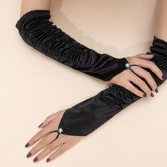 Long Satin Pleated Mittens for Wedding Bridal Accessories