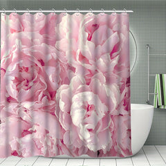 4pcs Pink Flowers Shower Curtain Waterproof Bathroom Decor Set