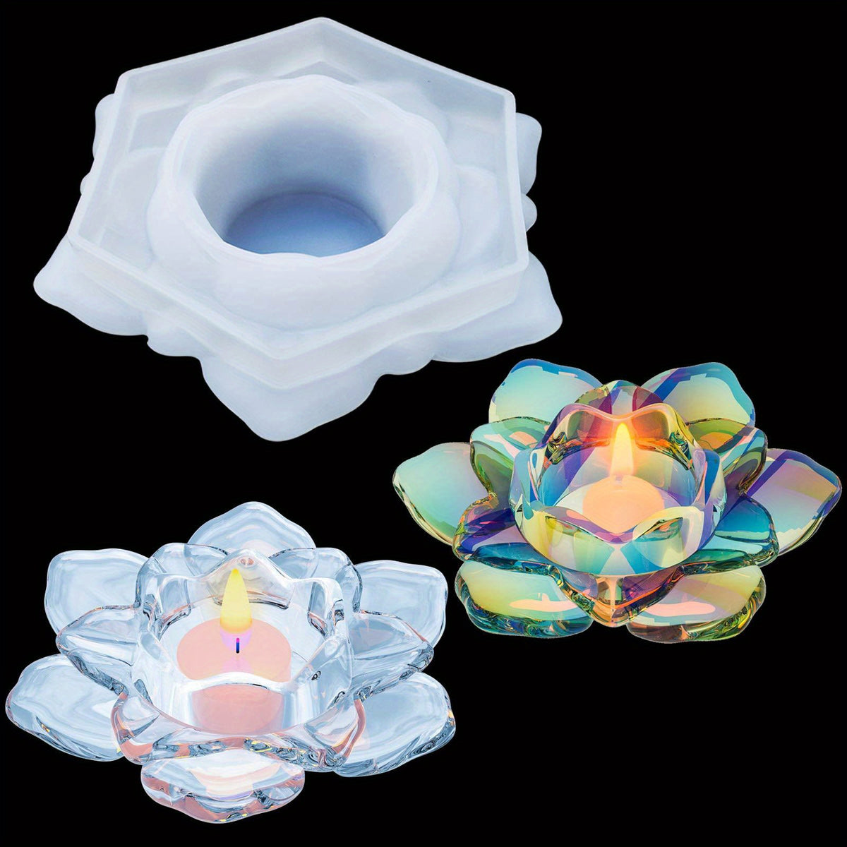 Lotus Tealight Candle Holders Resin Silicone Mold Flower Candlestick Epoxy