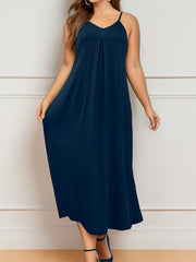  Solid V Neck Spaghetti Strap Maxi Cami Dress