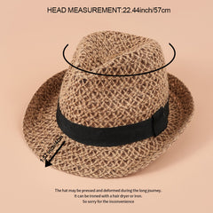 British Style Khaki Fedora Cap Vintage Straw Jazz Hat