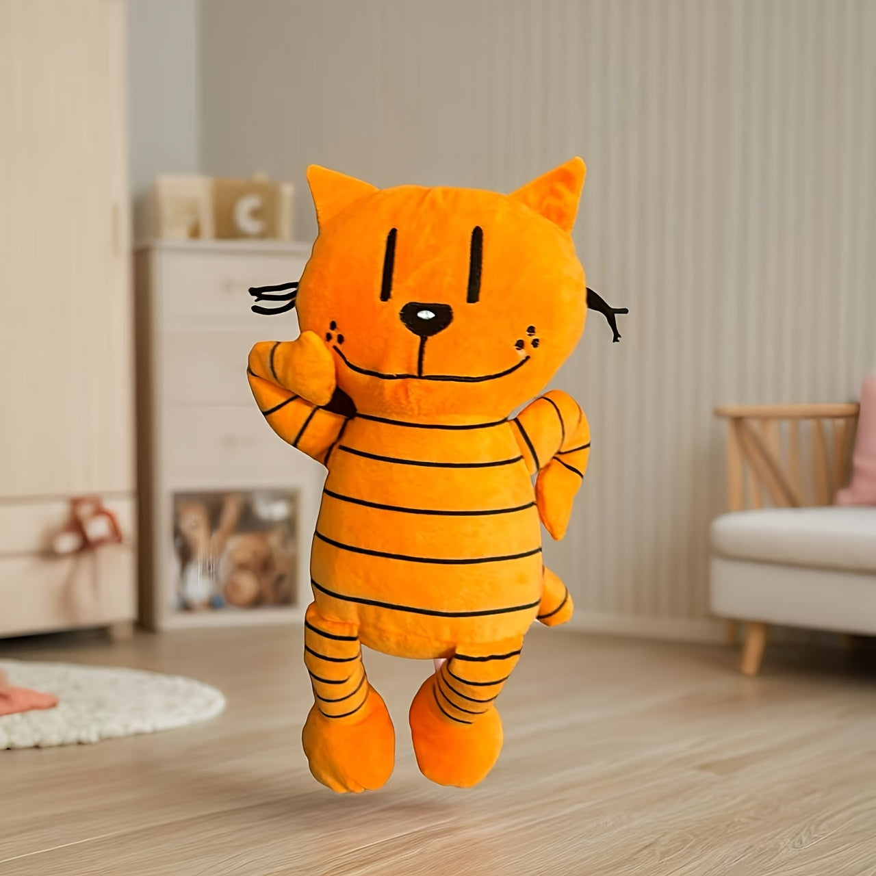 Cute Orange Cartoon Kitty Plush Toy Stuffed Animal with Stripes & Muzzle