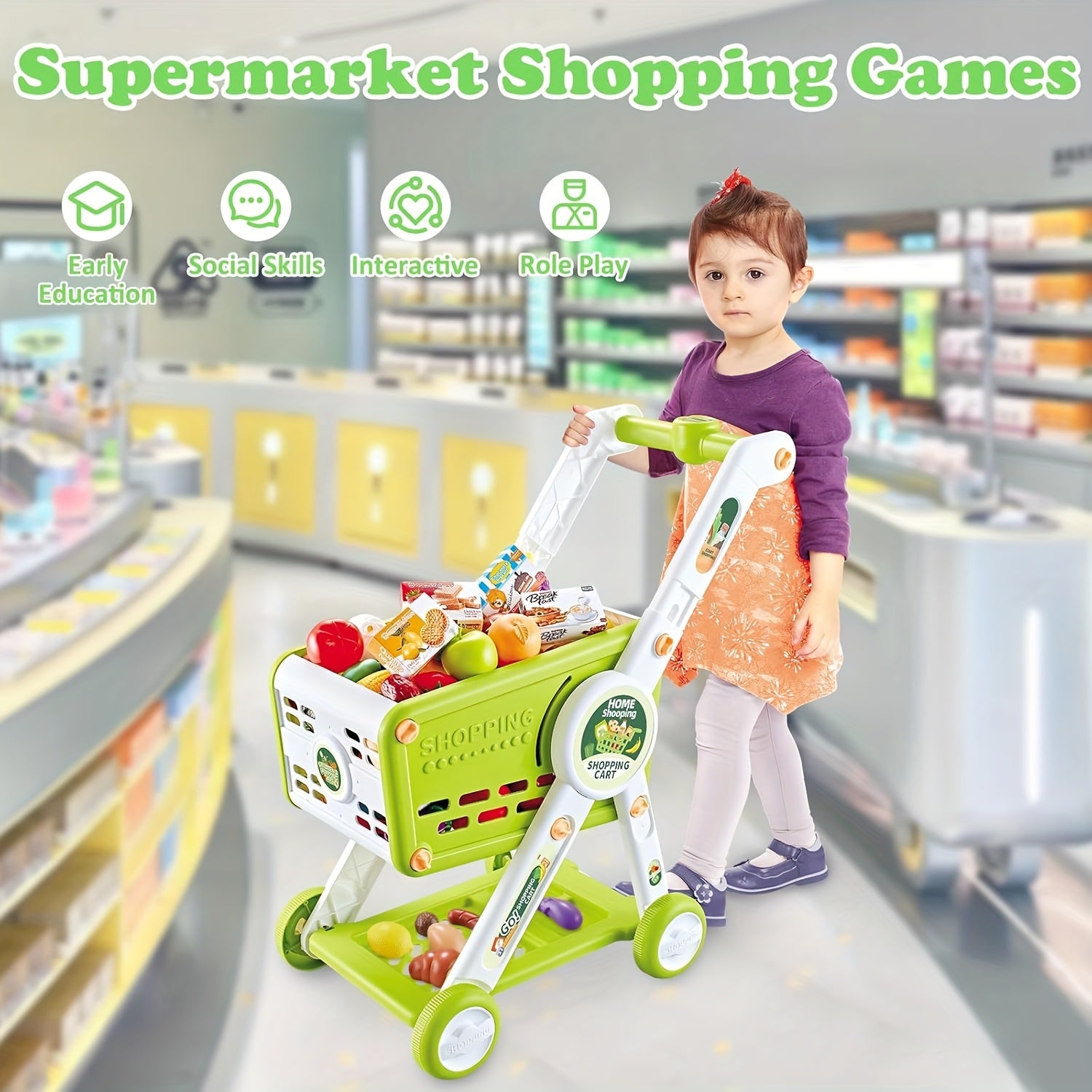 Red Play Shopping Cart Toy for Dolls