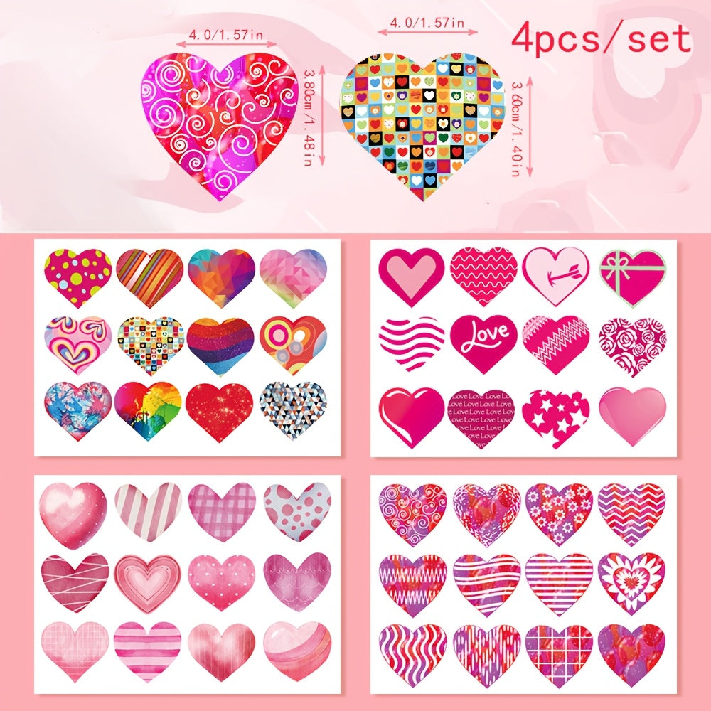 4pcs Valentine's Theme Heart Stickers Self Adhesive Decals for Party Decorations