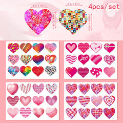 4pcs Valentine's Theme Heart Stickers Self Adhesive Decals for Party Decorations