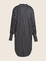  Polka Dot Print Cut Out Bat Sleeve Dress