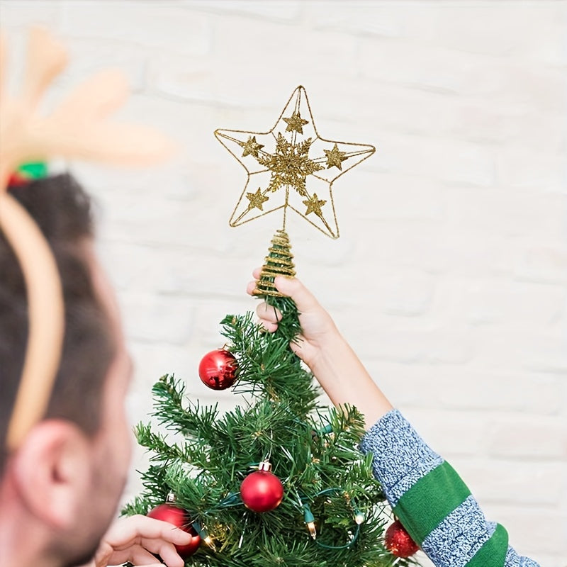 Christmas Tree Top Decoration Golden Hollow Powder Iron Art Star