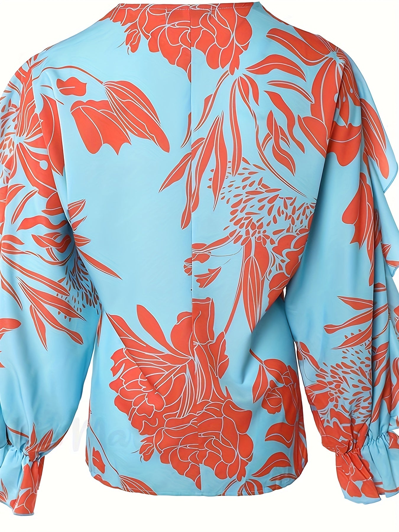 Floral Print Ruffle Sleeve V Neck Blouse