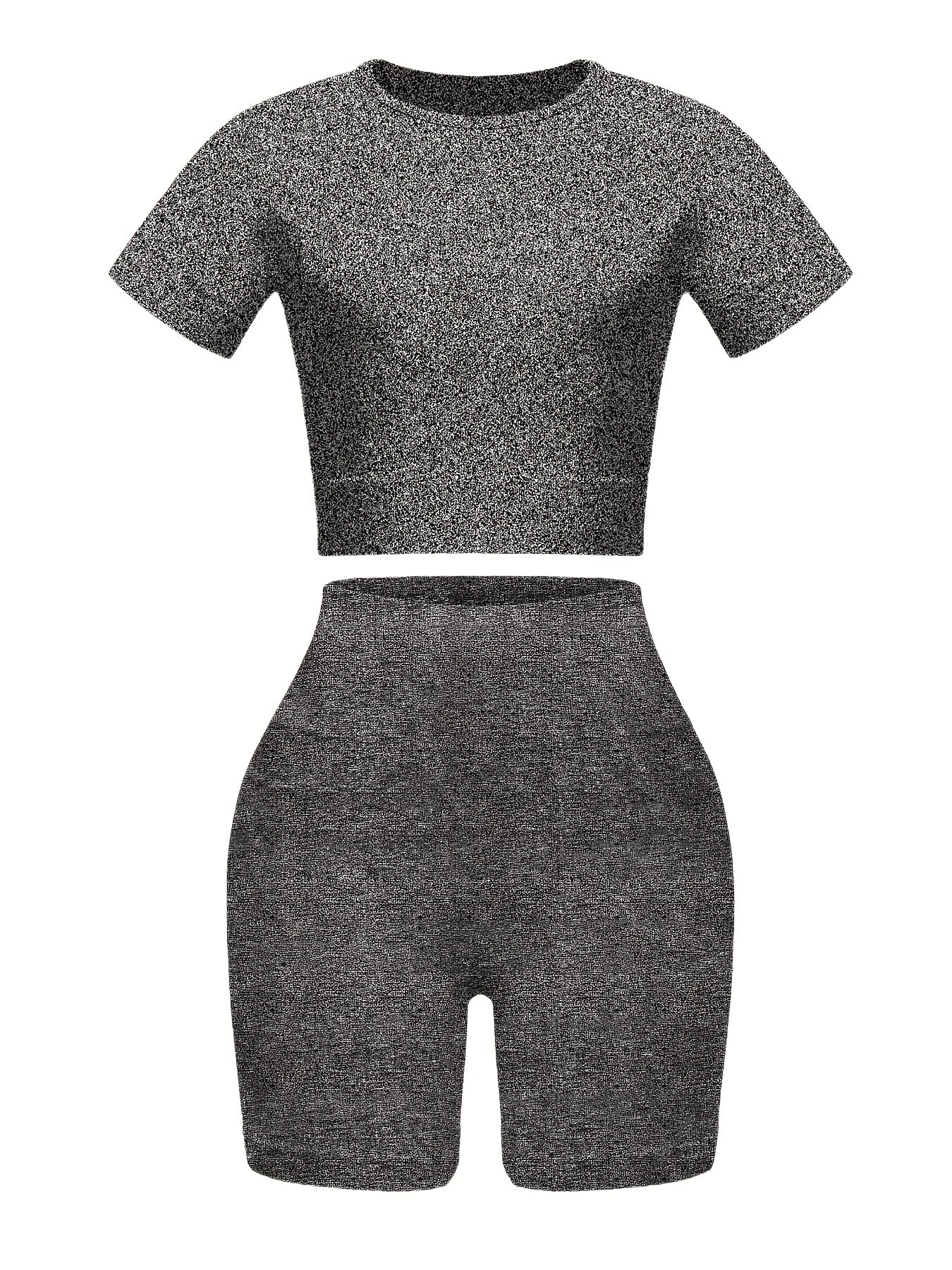2pcs Stretchy Crop Top & Biker Shorts for Women Gym Workout Set