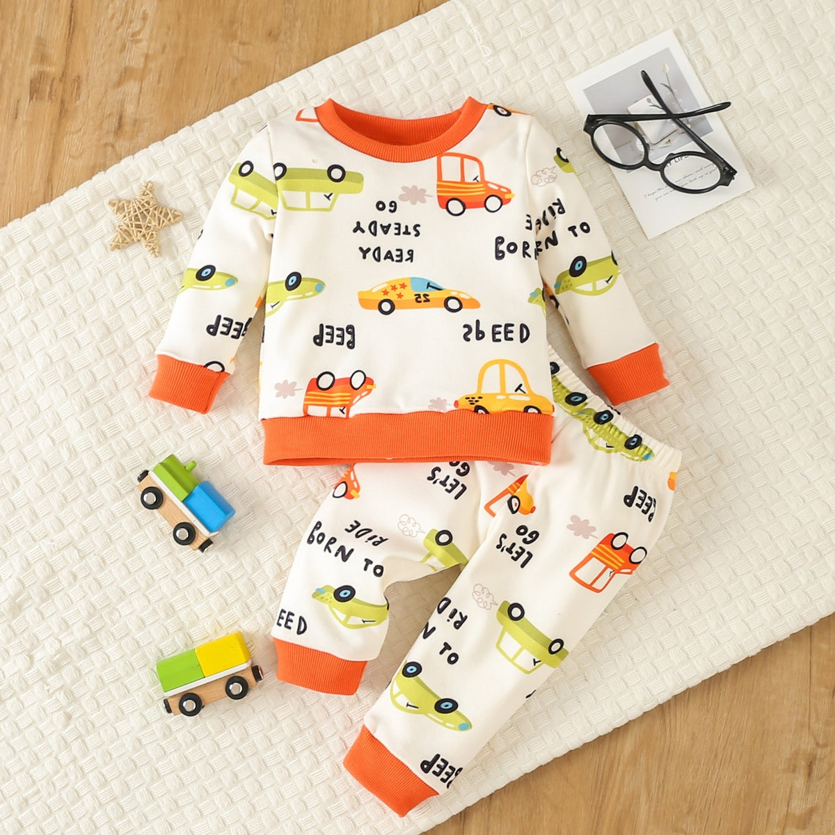 Baby Boy Pajama Set Cartoon Graphic Pullover Pants Set