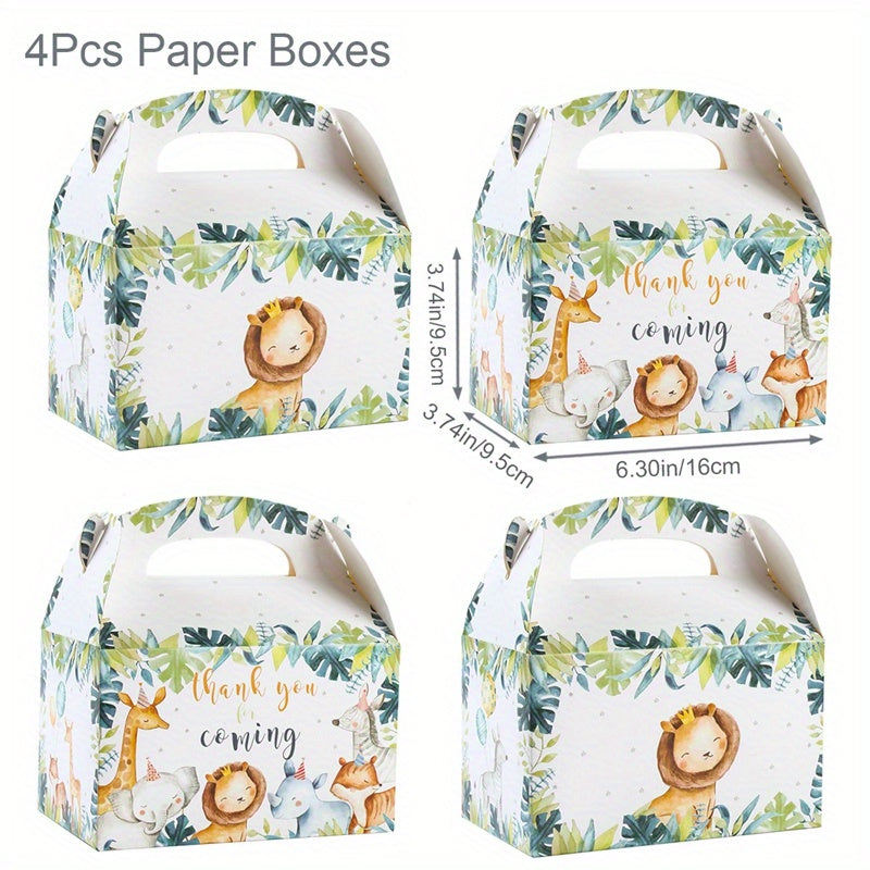 4pcs Polychrome Jungle Animals Treat Boxes 6 Inch