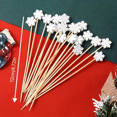 50pcs Mixed Snowflake Wooden Fruit Skewers Christmas Wedding Bamboo Picks