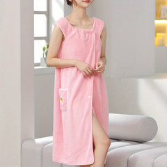 Microfiber Women's Bath Towel Wrap with Button Pocket