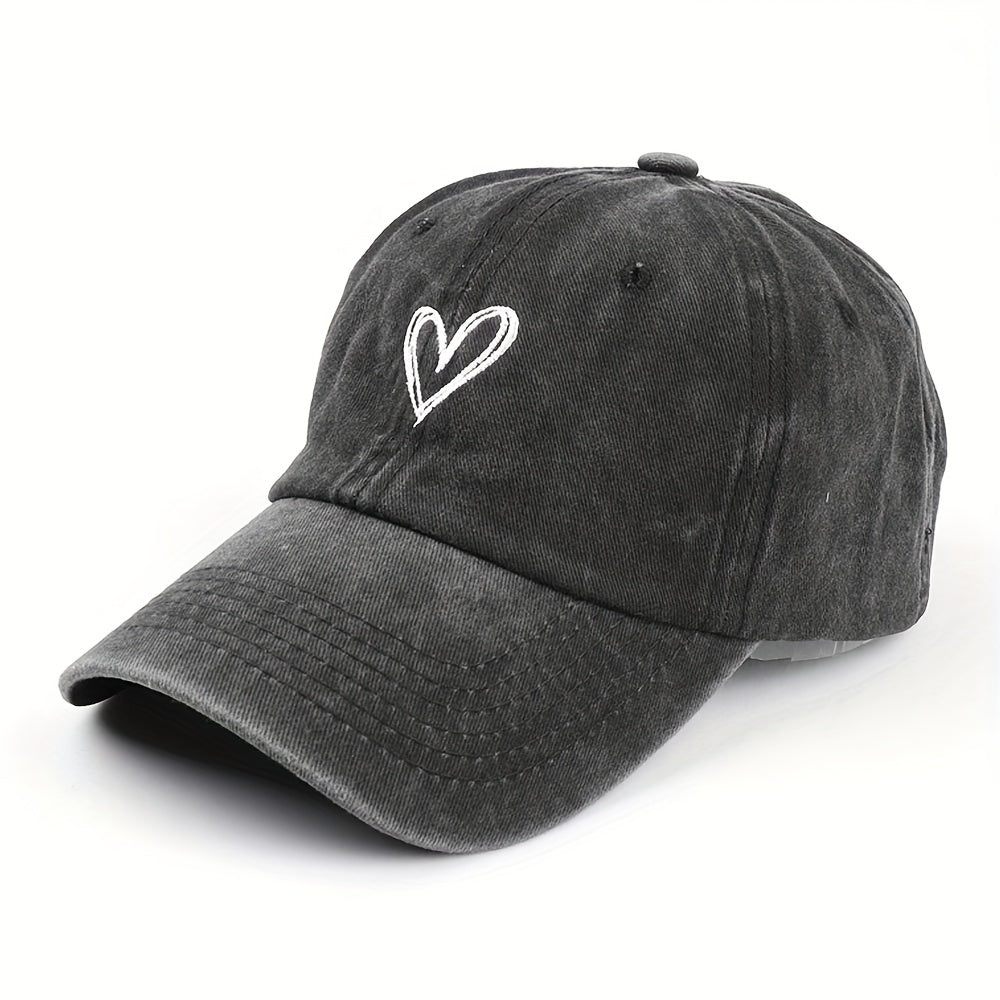 Distressed Vintage Baseball Cap Heart Printed Sun Hat