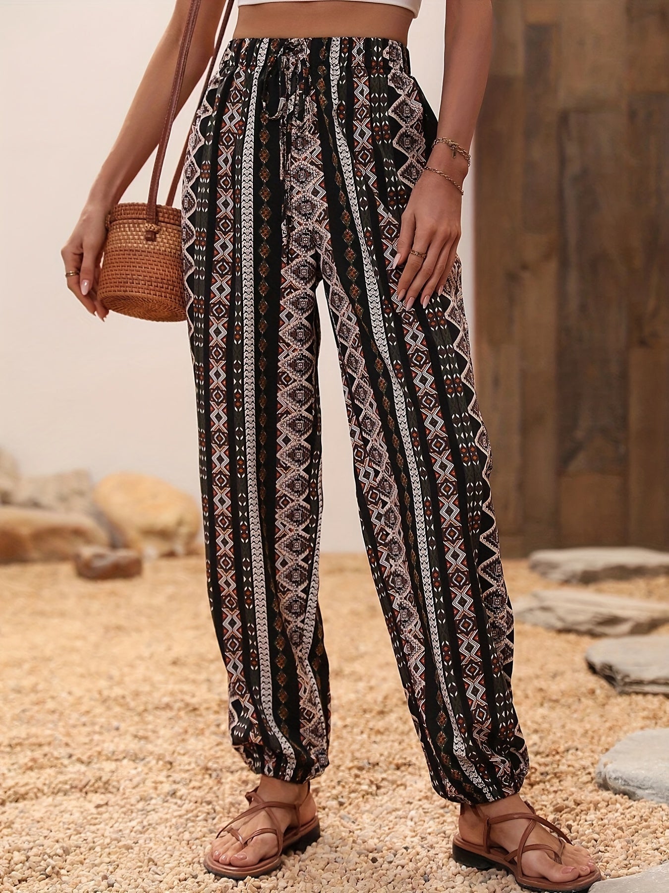 Leaves Print Jogger Pants Casual Random Print Wide Leg Pants